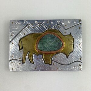 Original Thom Wheeler Signed Buffalo Malachite ? Aluminum Brass Copper Wall Art